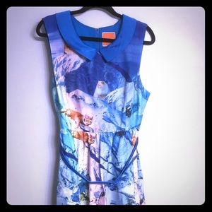 ModCloth Cat in Snow dress blue sleeveless  A line